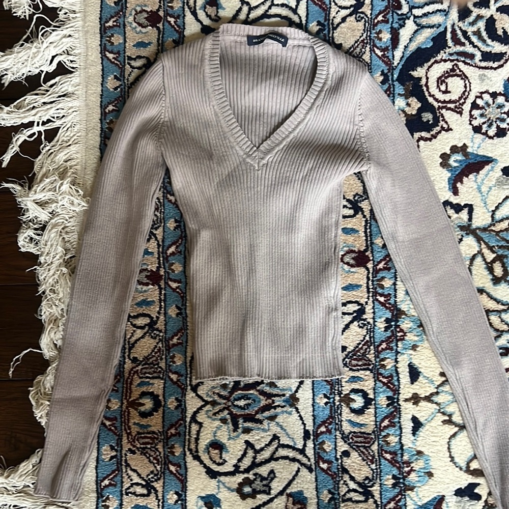 Beige brandy Melville ribbed v-neck long sleeve